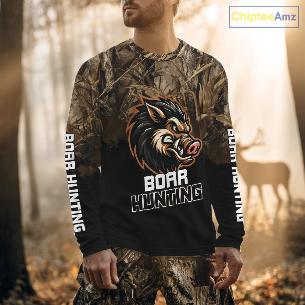 Custom Wild Boar Hunting Grass Camouflage 3D Printed Shirts, Hunting Gifts for Boar Hunter