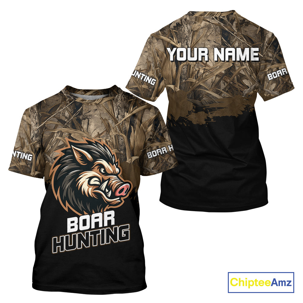 Custom Wild Boar Hunting Grass Camouflage 3D Printed Shirts, Hunting Gifts for Boar Hunter