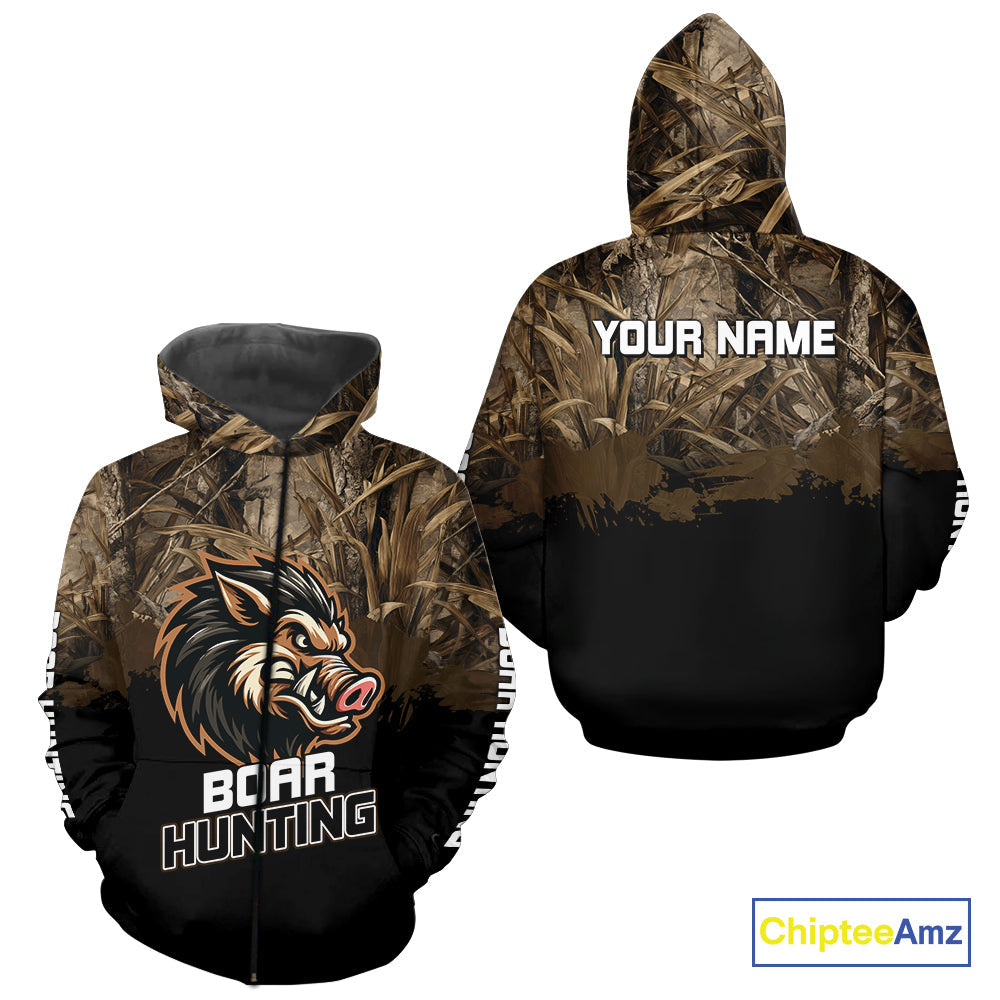 Custom Wild Boar Hunting Grass Camouflage 3D Printed Shirts, Hunting Gifts for Boar Hunter