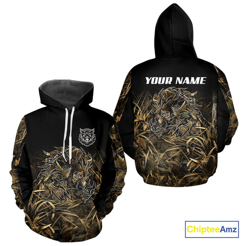 Wild Boar Hunting Camouflage 3D Custom Name Shirts, Custom Boar Hunting Gifts