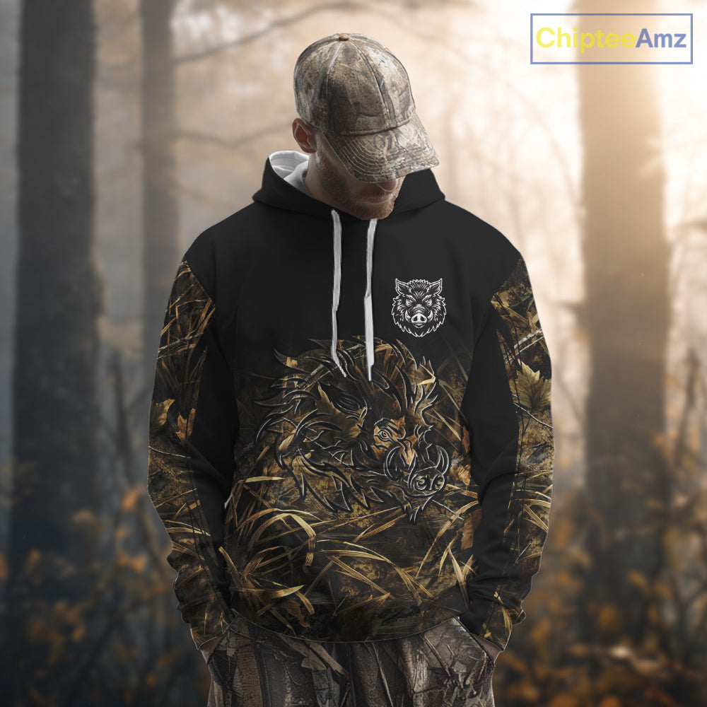 Wild Boar Hunting Camouflage 3D Custom Name Shirts, Custom Boar Hunting Gifts