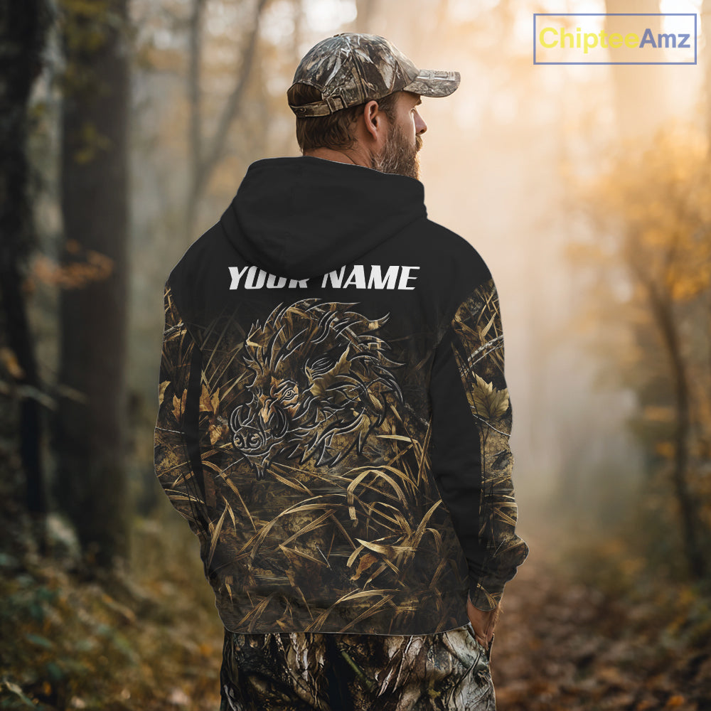Wild Boar Hunting Camouflage 3D Custom Name Shirts, Custom Boar Hunting Gifts
