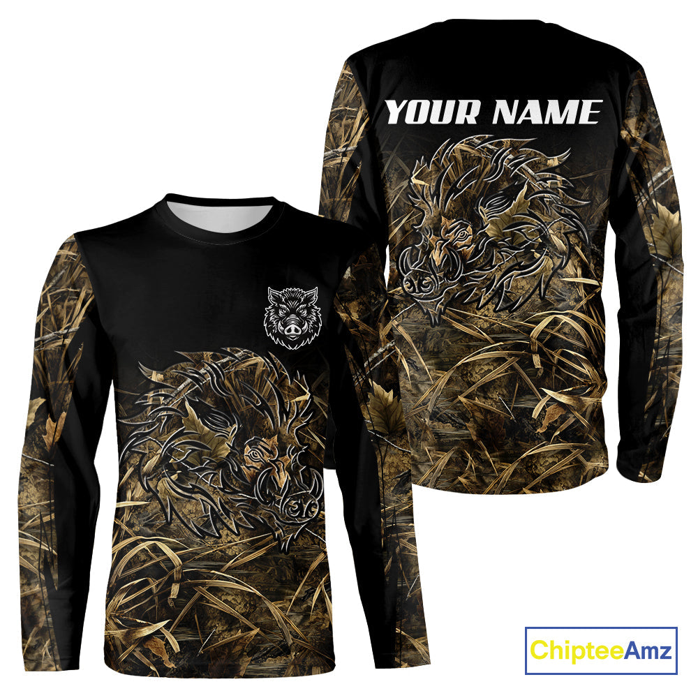 Wild Boar Hunting Camouflage 3D Custom Name Shirts, Custom Boar Hunting Gifts