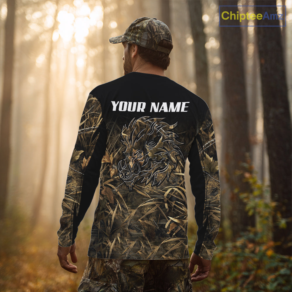 Wild Boar Hunting Camouflage 3D Custom Name Shirts, Custom Boar Hunting Gifts