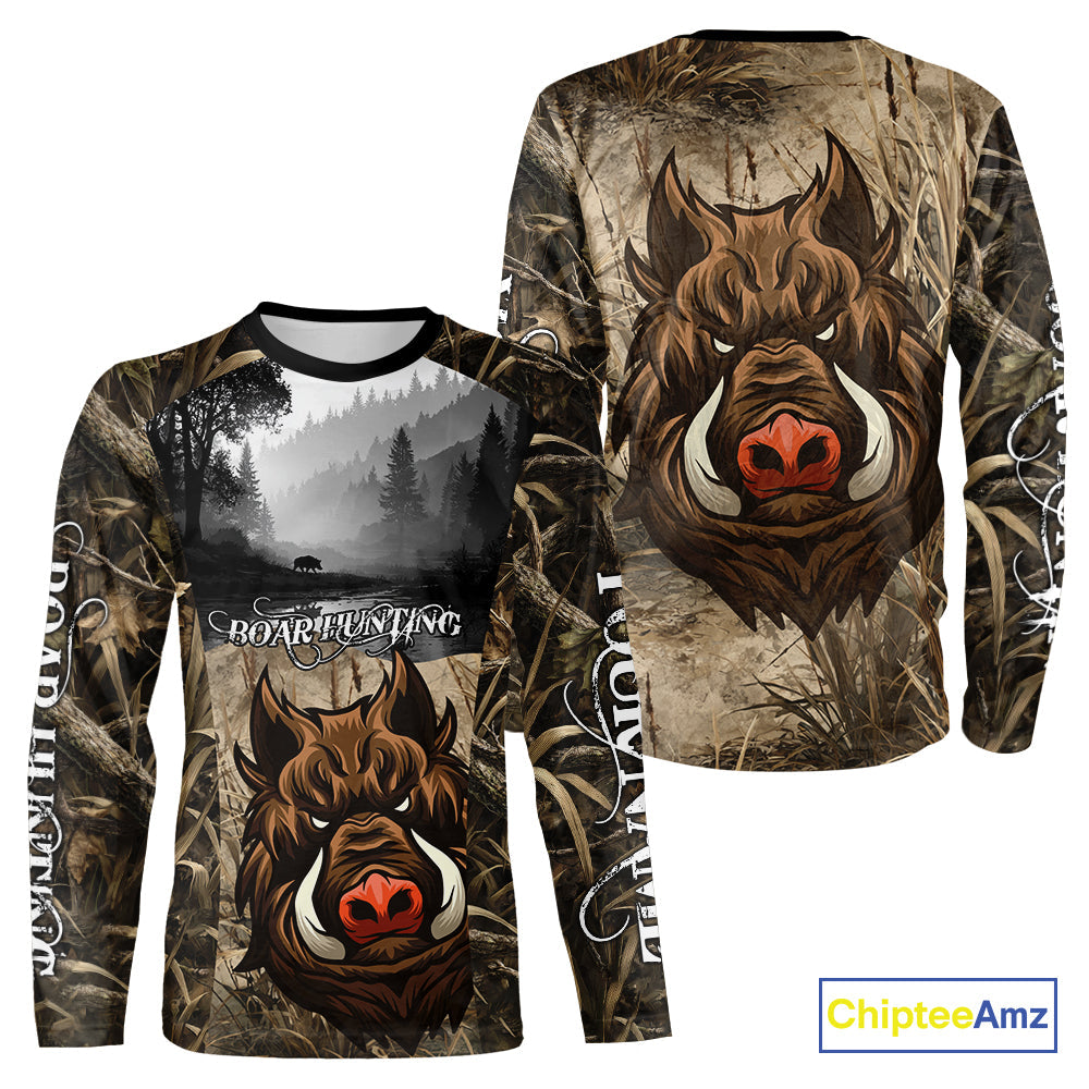 Boar Hunting Camouflage 3D All Over Printed Shirts, Boar Hunting Camo Shirt