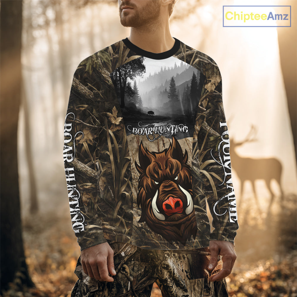Boar Hunting Camouflage 3D All Over Printed Shirts, Boar Hunting Camo Shirt