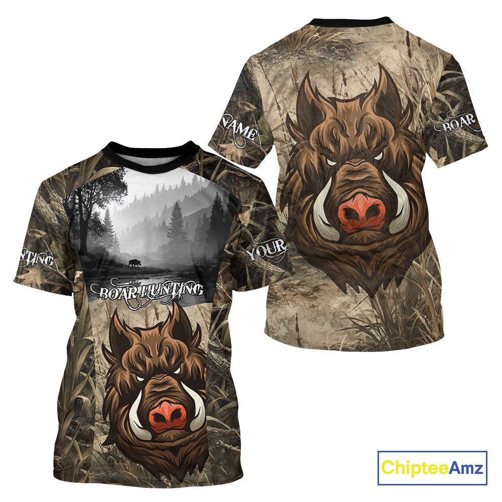 Boar Hunting Camouflage 3D All Over Printed Shirts, Boar Hunting Camo Shirt