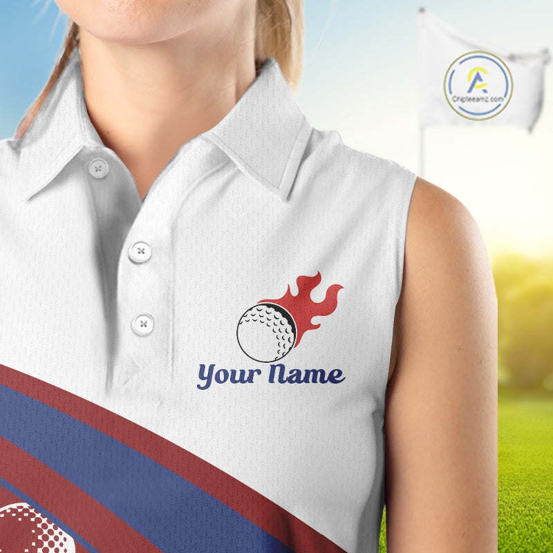 Funny Golf Balls Pattern Sleeveless Golf Polo Shirts Custom Name Golf Apparel