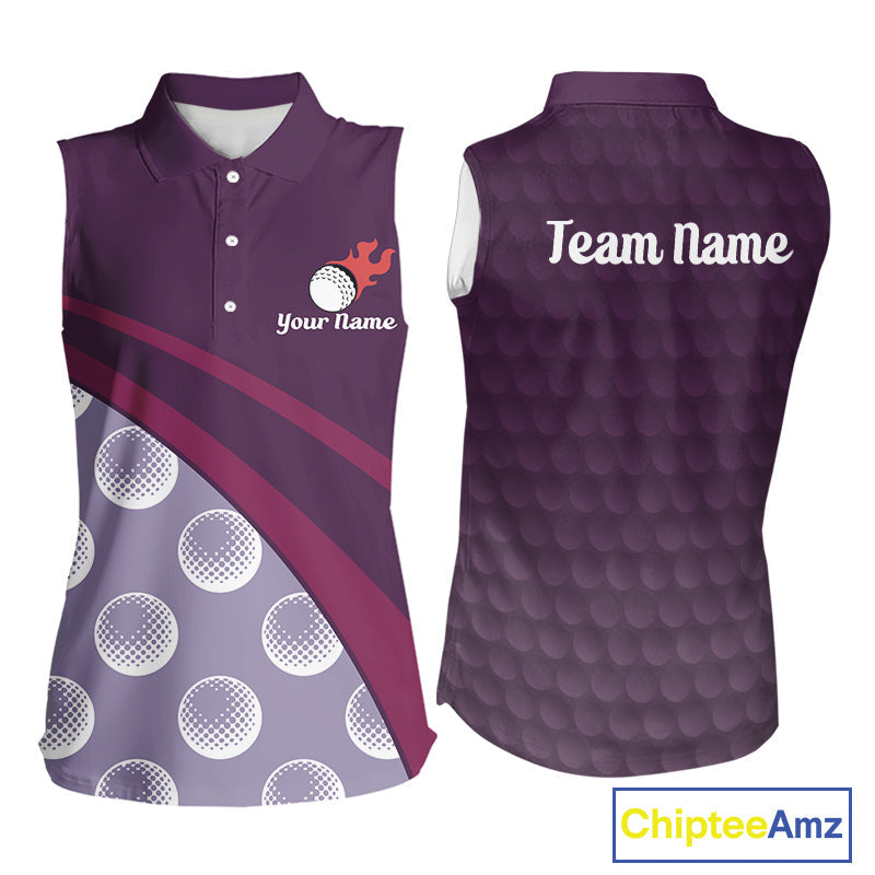 Funny Golf Balls Pattern Sleeveless Golf Polo Shirts Custom Name Golf Apparel