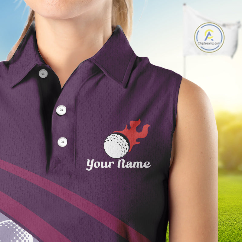 Funny Golf Balls Pattern Sleeveless Golf Polo Shirts Custom Name Golf Apparel