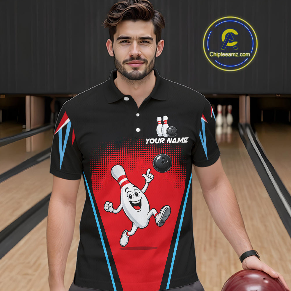 Red And Black Funny Bowling Shirts Bowling Team Jersey For Bowlers Polo & 1/4 Zip Shirt