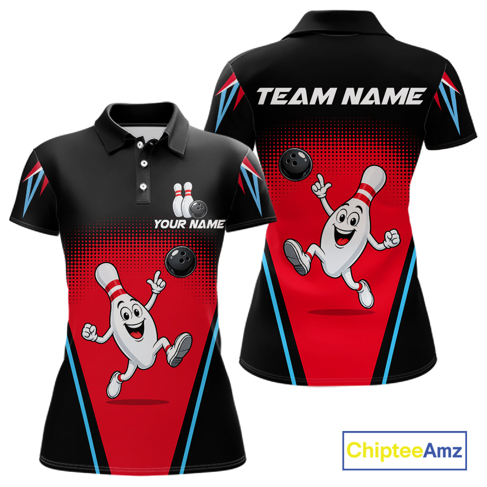 Red And Black Funny Bowling Shirts Bowling Team Jersey For Bowlers Polo & 1/4 Zip Shirt