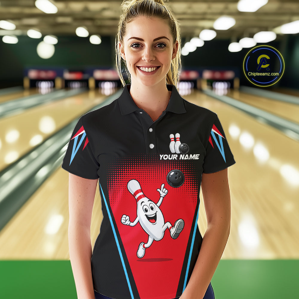 Red And Black Funny Bowling Shirts Bowling Team Jersey For Bowlers Polo & 1/4 Zip Shirt