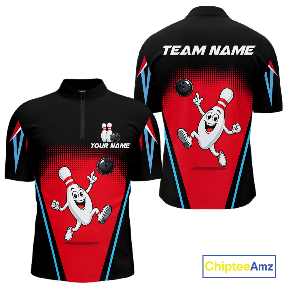 Red And Black Funny Bowling Shirts Bowling Team Jersey For Bowlers Polo & 1/4 Zip Shirt