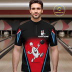 Red And Black Funny Bowling Shirts Bowling Team Jersey For Bowlers Polo & 1/4 Zip Shirt
