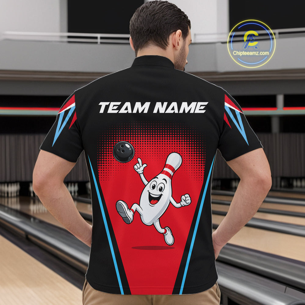 Red And Black Funny Bowling Shirts Bowling Team Jersey For Bowlers Polo & 1/4 Zip Shirt