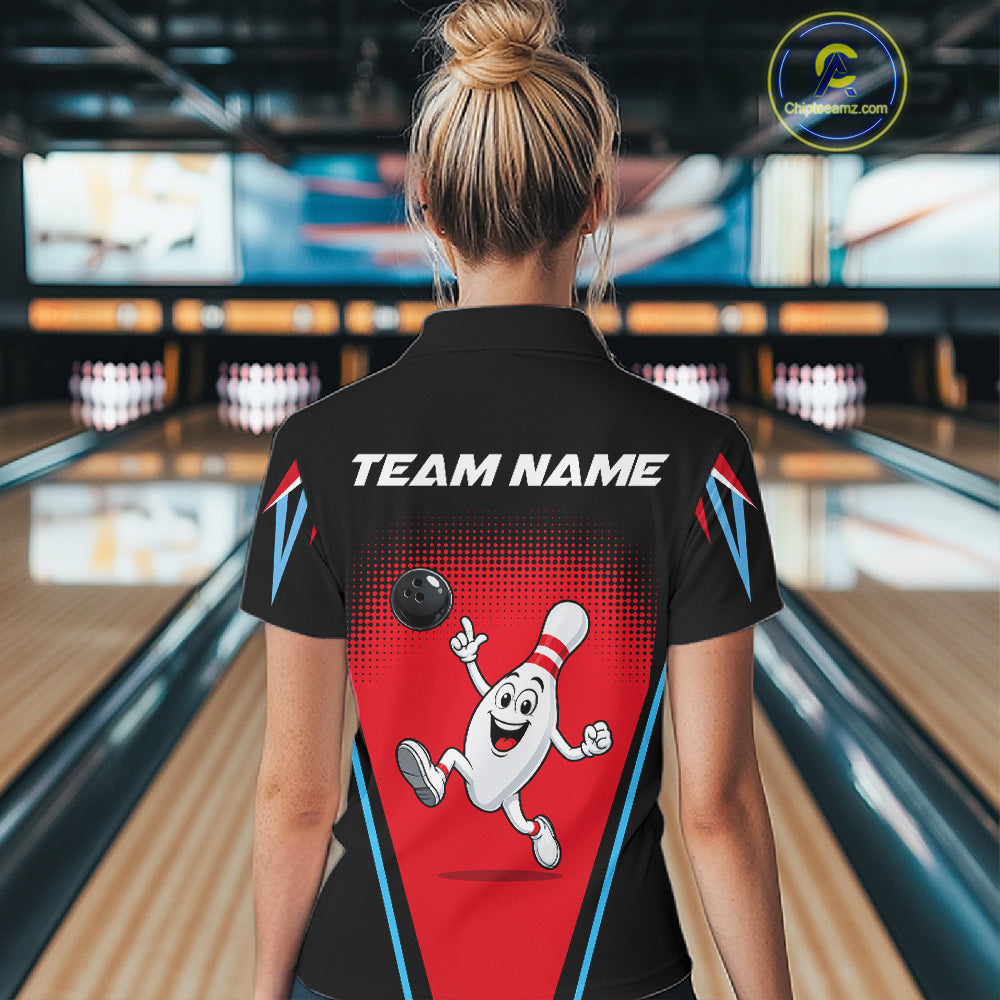 Red And Black Funny Bowling Shirts Bowling Team Jersey For Bowlers Polo & 1/4 Zip Shirt