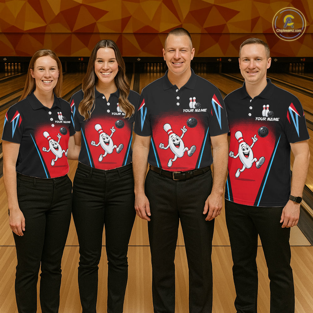 Red And Black Funny Bowling Shirts Bowling Team Jersey For Bowlers Polo & 1/4 Zip Shirt