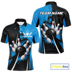 Personalized Blue Bowling Shirts Custom Bowling Team Jersey Polo & 1/4 Zip Bowling Shirts