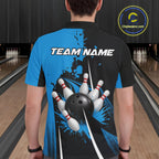 Personalized Blue Bowling Shirts Custom Bowling Team Jersey Polo & 1/4 Zip Bowling Shirts