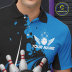 Personalized Blue Bowling Shirts Custom Bowling Team Jersey Polo & 1/4 Zip Bowling Shirts