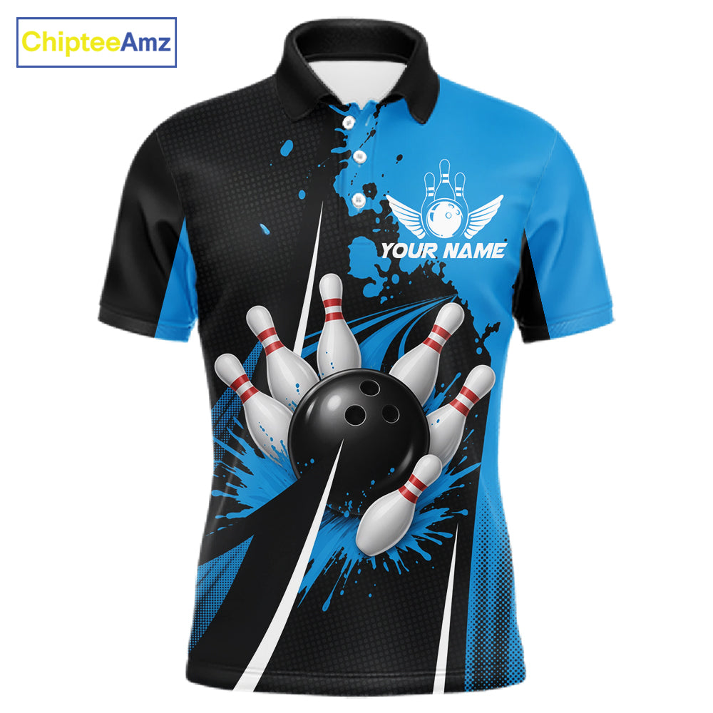 Personalized Blue Bowling Shirts Custom Bowling Team Jersey Polo & 1/4 Zip Bowling Shirts