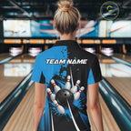 Personalized Blue Bowling Shirts Custom Bowling Team Jersey Polo & 1/4 Zip Bowling Shirts