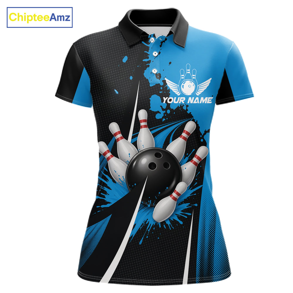 Personalized Blue Bowling Shirts Custom Bowling Team Jersey Polo & 1/4 Zip Bowling Shirts