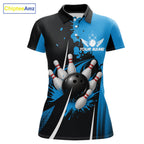 Personalized Blue Bowling Shirts Custom Bowling Team Jersey Polo & 1/4 Zip Bowling Shirts