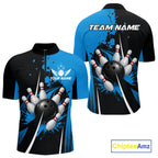 Personalized Blue Bowling Shirts Custom Bowling Team Jersey Polo & 1/4 Zip Bowling Shirts
