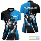 Personalized Blue Bowling Shirts Custom Bowling Team Jersey Polo & 1/4 Zip Bowling Shirts