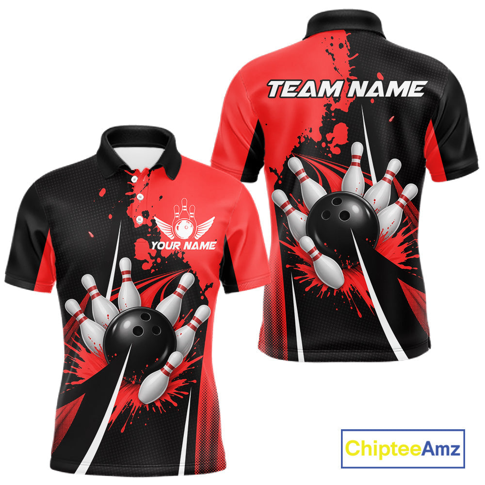 Personalized Red Bowling Shirts Custom Bowling Team Jersey Polo & 1/4 Zip Bowling Shirts