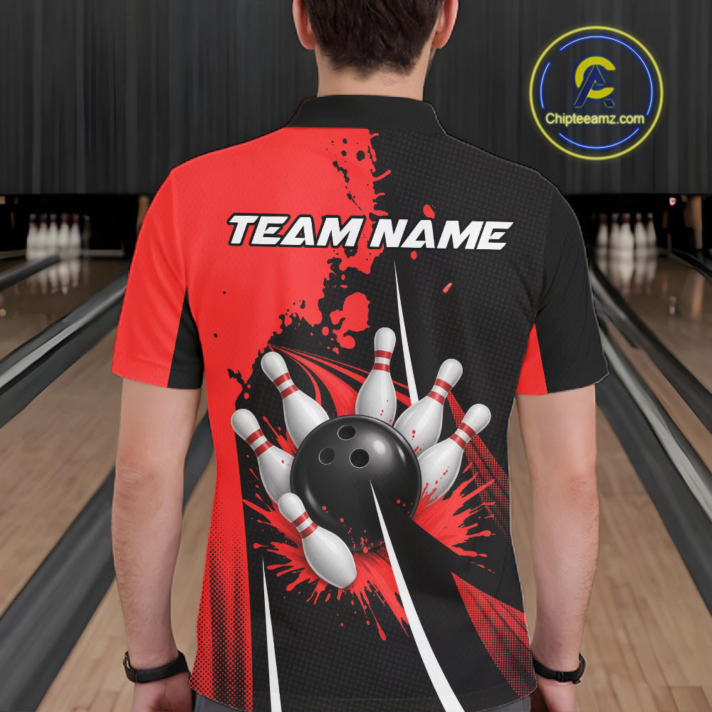 Personalized Red Bowling Shirts Custom Bowling Team Jersey Polo & 1/4 Zip Bowling Shirts