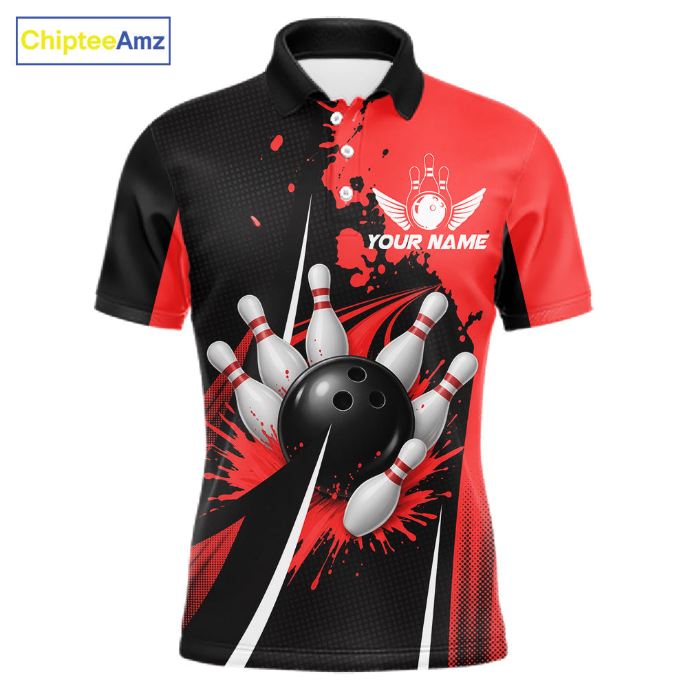 Personalized Red Bowling Shirts Custom Bowling Team Jersey Polo & 1/4 Zip Bowling Shirts