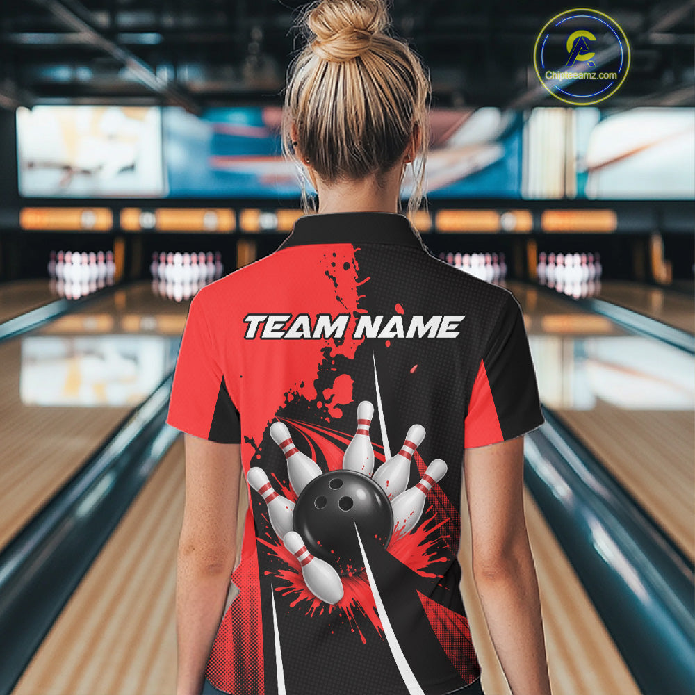 Personalized Red Bowling Shirts Custom Bowling Team Jersey Polo & 1/4 Zip Bowling Shirts