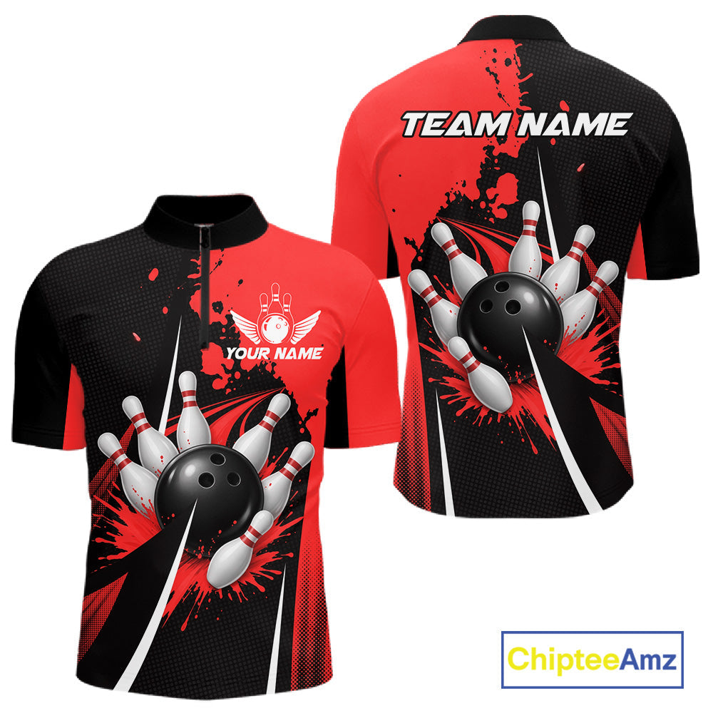 Personalized Red Bowling Shirts Custom Bowling Team Jersey Polo & 1/4 Zip Bowling Shirts