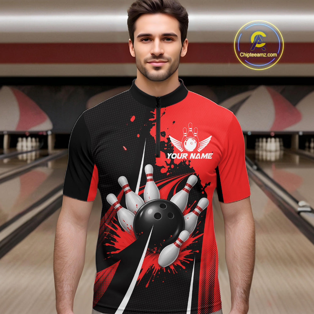Personalized Red Bowling Shirts Custom Bowling Team Jersey Polo & 1/4 Zip Bowling Shirts