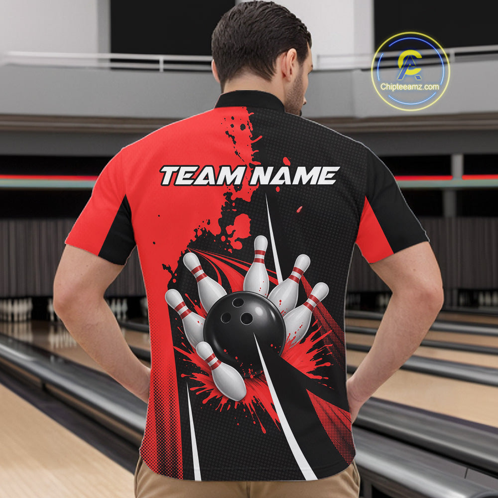 Personalized Red Bowling Shirts Custom Bowling Team Jersey Polo & 1/4 Zip Bowling Shirts