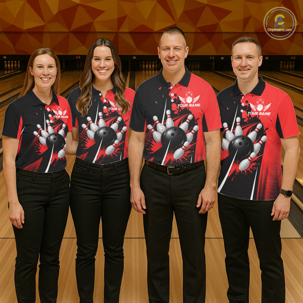 Personalized Red Bowling Shirts Custom Bowling Team Jersey Polo & 1/4 Zip Bowling Shirts