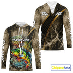 Peacock Bass Long Sleeve Hooded Fishing Shirts Personalized Peacock Bass Fishing Team Jerseys