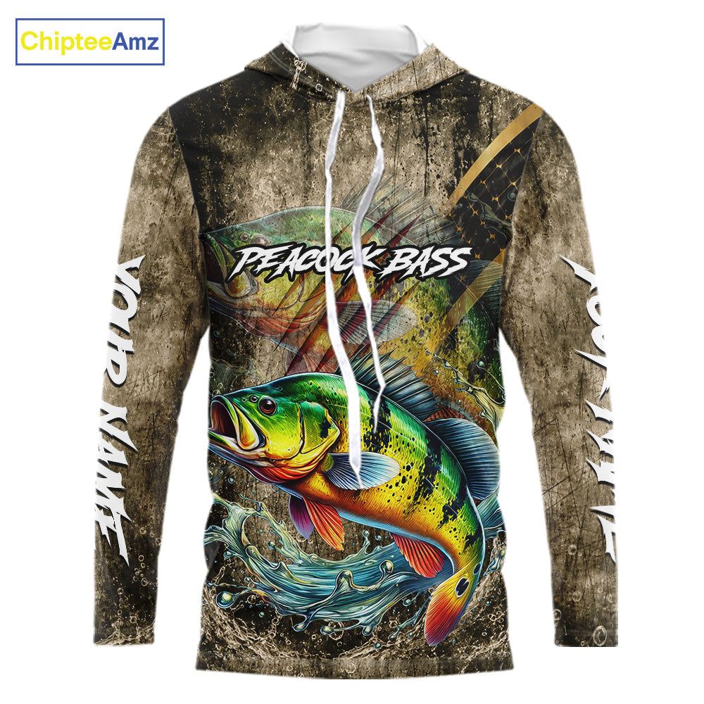 Peacock Bass Long Sleeve Hooded Fishing Shirts Personalized Peacock Bass Fishing Team Jerseys