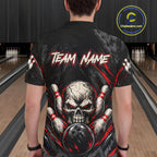 Personalized Black And Red Skull Bowling Polo & 1/4 Zip Shirt Custom Flame Bowler Jerseys