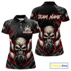 Personalized Black And Red Skull Bowling Polo & 1/4 Zip Shirt Custom Flame Bowler Jerseys
