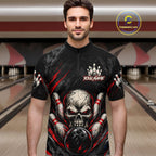 Personalized Black And Red Skull Bowling Polo & 1/4 Zip Shirt Custom Flame Bowler Jerseys
