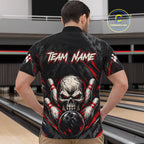 Personalized Black And Red Skull Bowling Polo & 1/4 Zip Shirt Custom Flame Bowler Jerseys