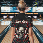 Personalized Black And Red Skull Bowling Polo & 1/4 Zip Shirt Custom Flame Bowler Jerseys