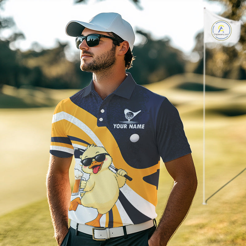 Funny Duck Golf Polo Shirt, Cute Duck With Beer Print Shirt, Golf Gifts