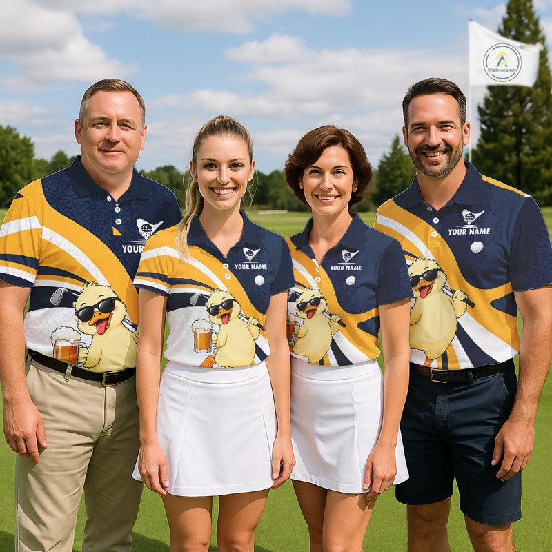 Funny Duck Golf Polo Shirt, Cute Duck With Beer Print Shirt, Golf Gifts