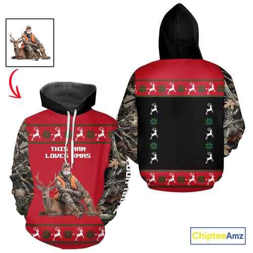 The Season Gifts For Deer Hunting Lovers Hunters Personalized Photo Ugly Hunting Christmas Shirt