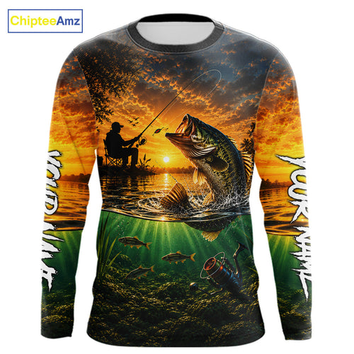 Largemouth Bass Fishing Custom Performance Fishing Shirt Long Sleeve, Bass Fishing Jerseys